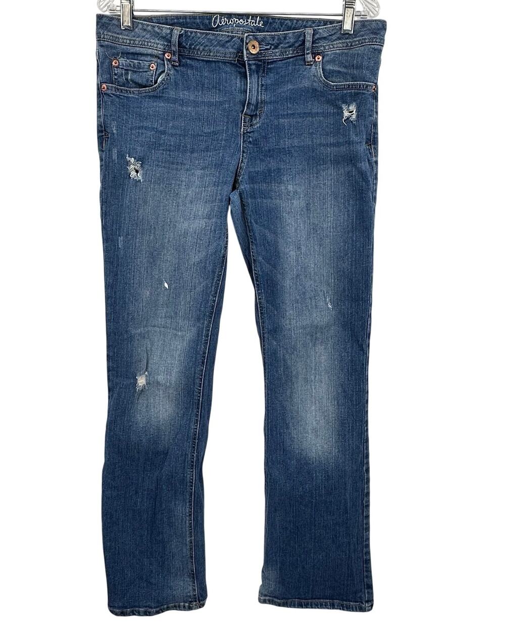 Aeropostale Chelsea Bootcut Jeans Womens Size 12 Distressed Blue Denim Mid Rise